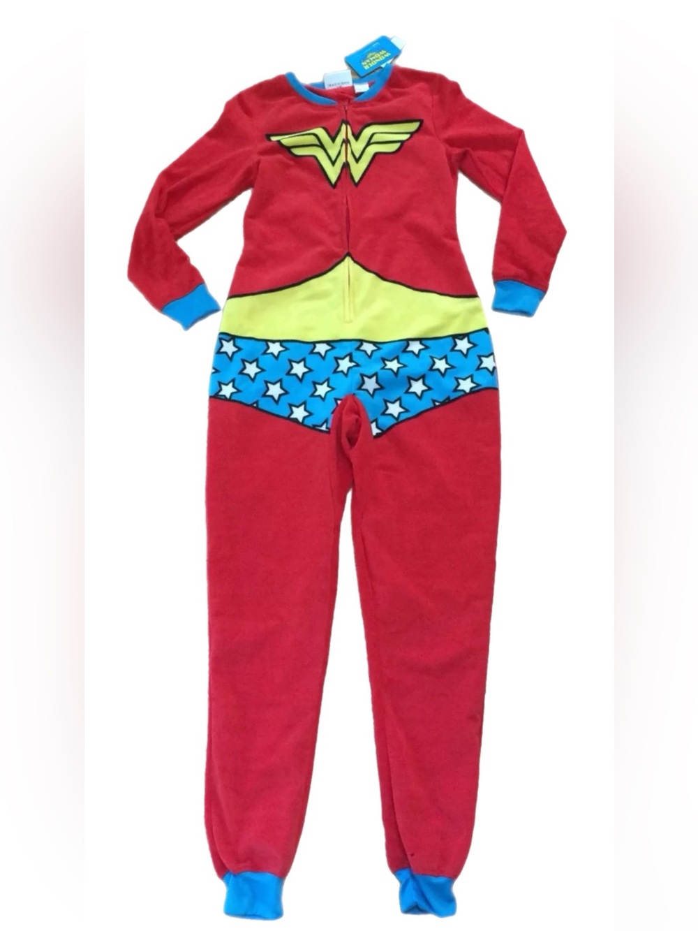 NWT Sears Wonder Woman Red, Yellow & Blue Fleece Pajama Onesie